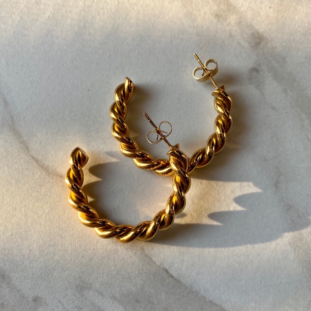 18K Gold Plated Twisted Hoop Earrings